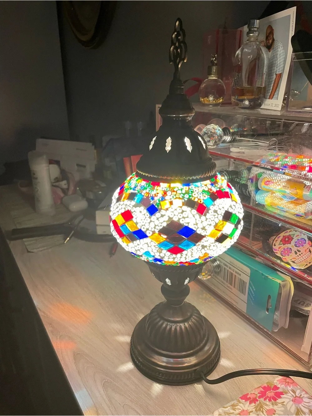 Handmade Turkish Mosaic Table Lamp – Colorful Boho Moroccan Style Accent Light